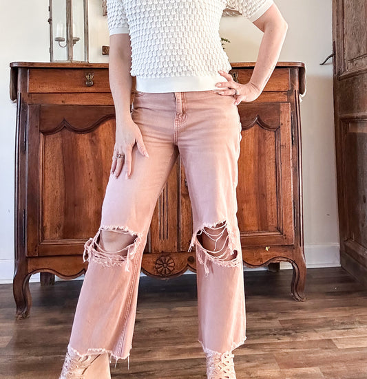 VERVET 90's Vintage Super High Rise Crop Flare Jeans - Melon image 0