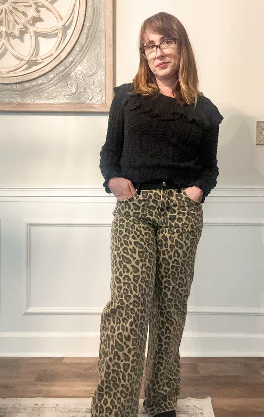 Risen High Rise Wide Leg Leopard Jeans