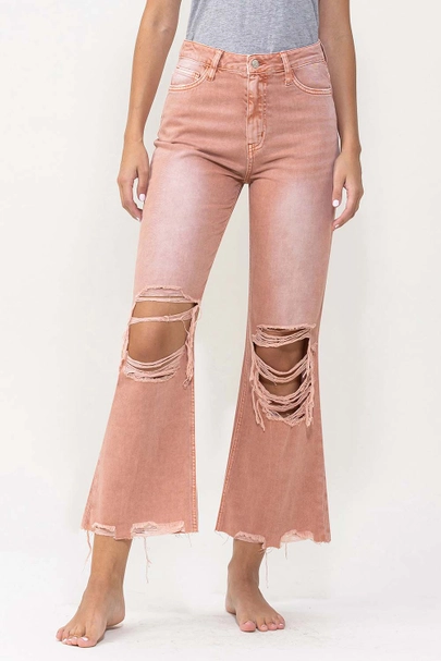 VERVET 90's Vintage Super High Rise Crop Flare Jeans - Melon image 3