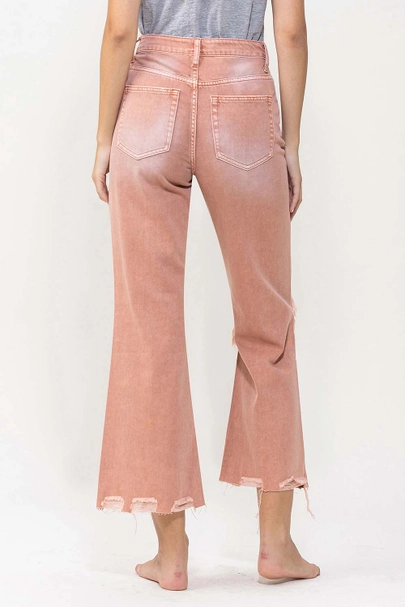 VERVET 90's Vintage Super High Rise Crop Flare Jeans - Melon image 5