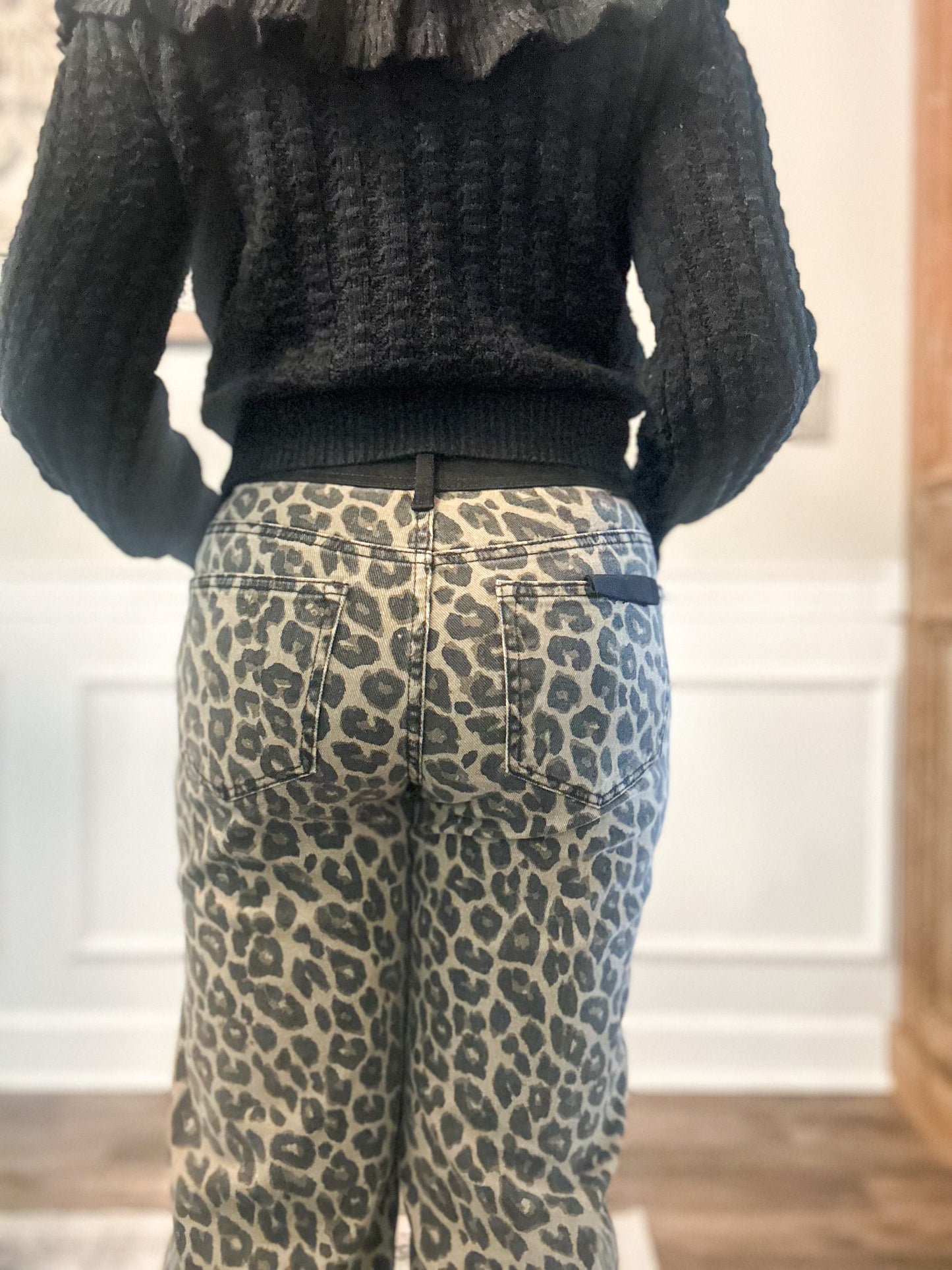 Risen High Rise Wide Leg Leopard Jeans