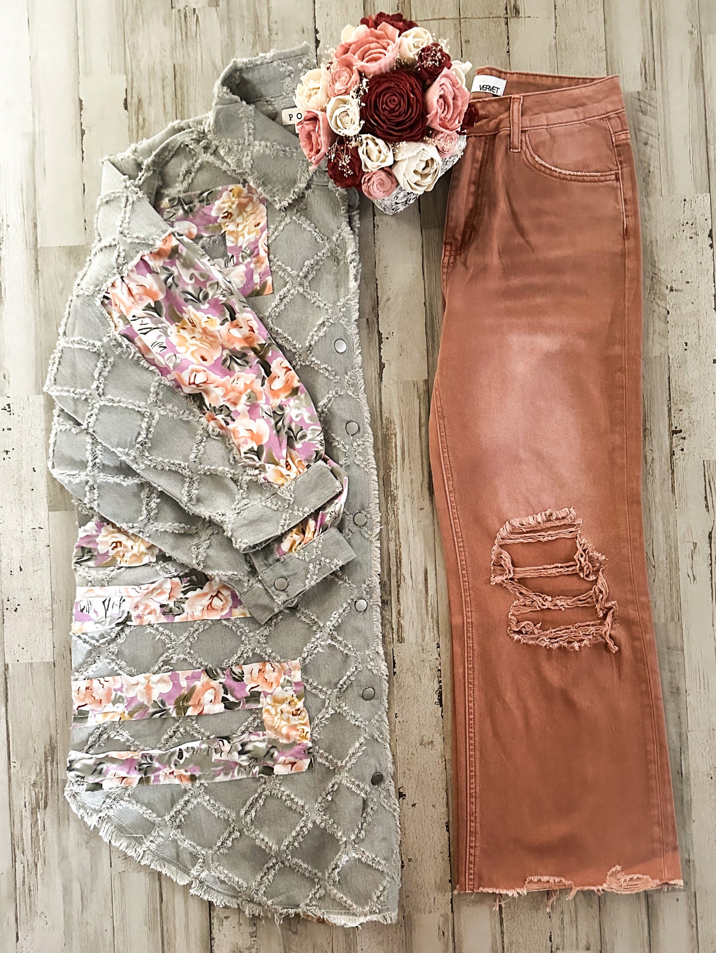 VERVET 90's Vintage Super High Rise Crop Flare Jeans - Melon image 7