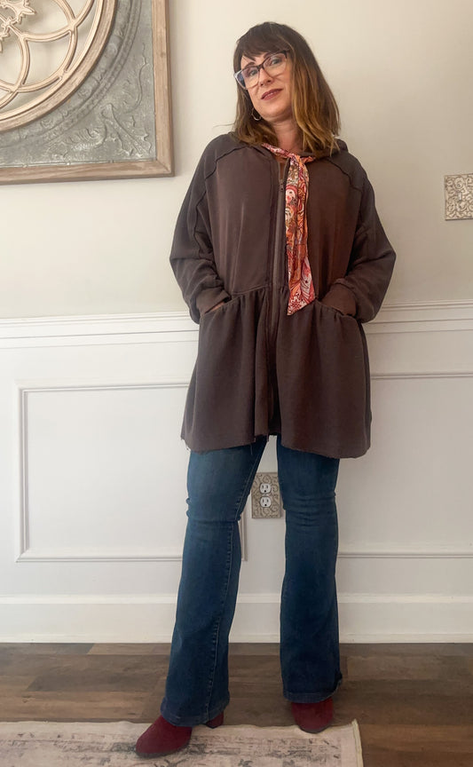 Ruffle Sweatshirt Jacket - Washed Mocha