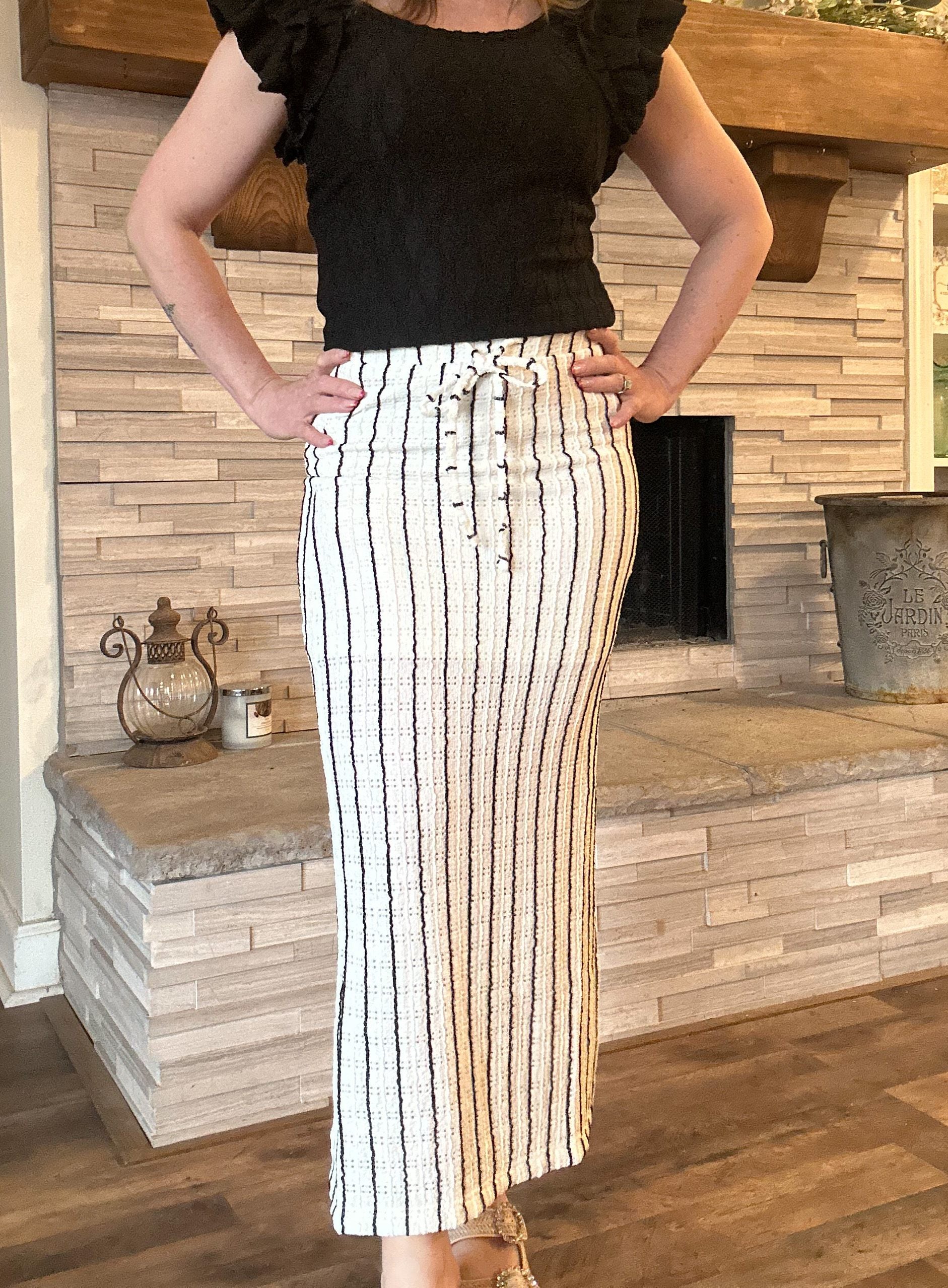 Eyelet Black Stripe Maxi Skirt - Cream image 0