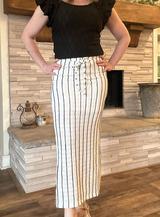 Eyelet Black Stripe Maxi Skirt - Cream image 0