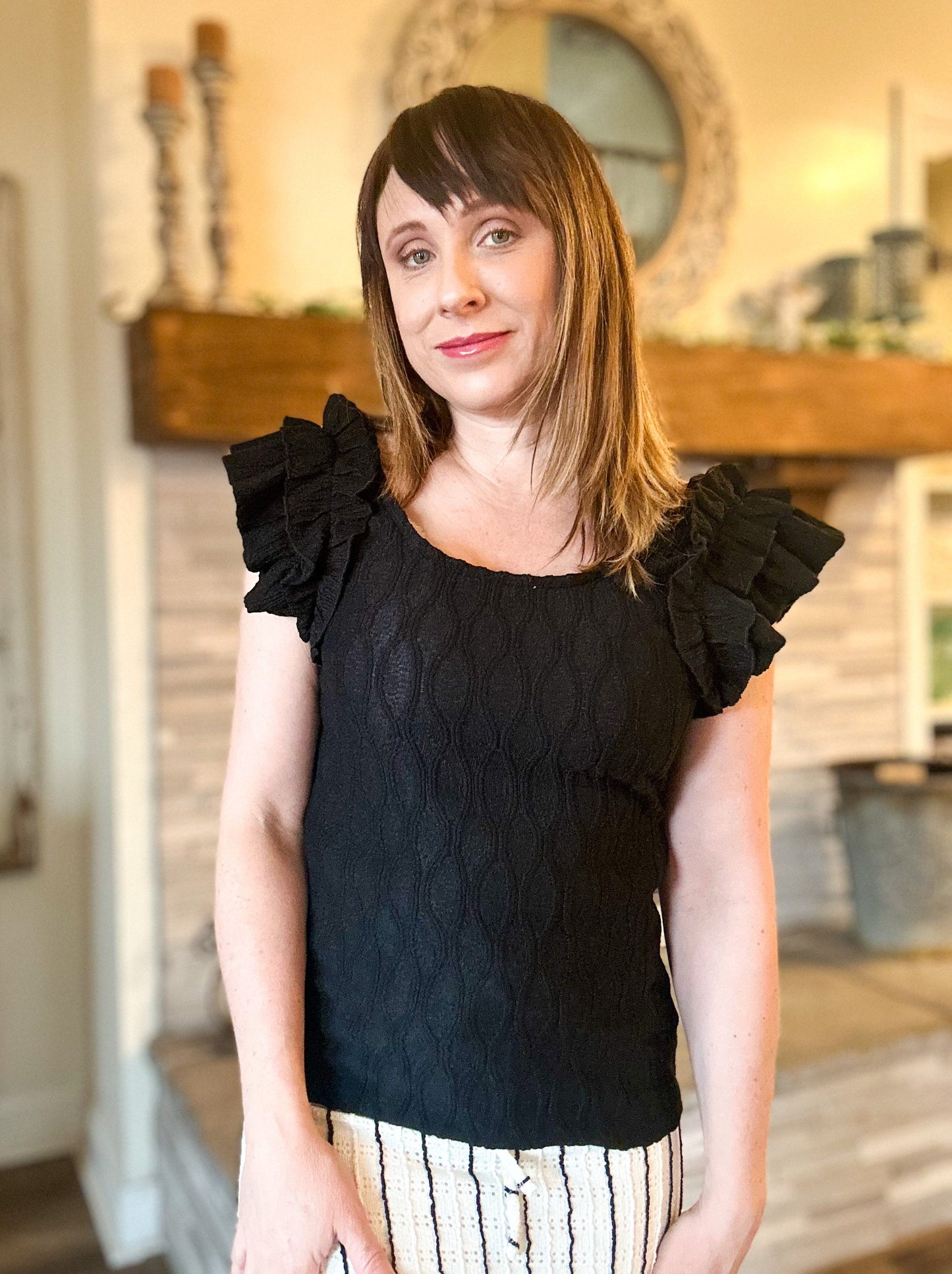 Black Ruffle Sleeve Tank image 0