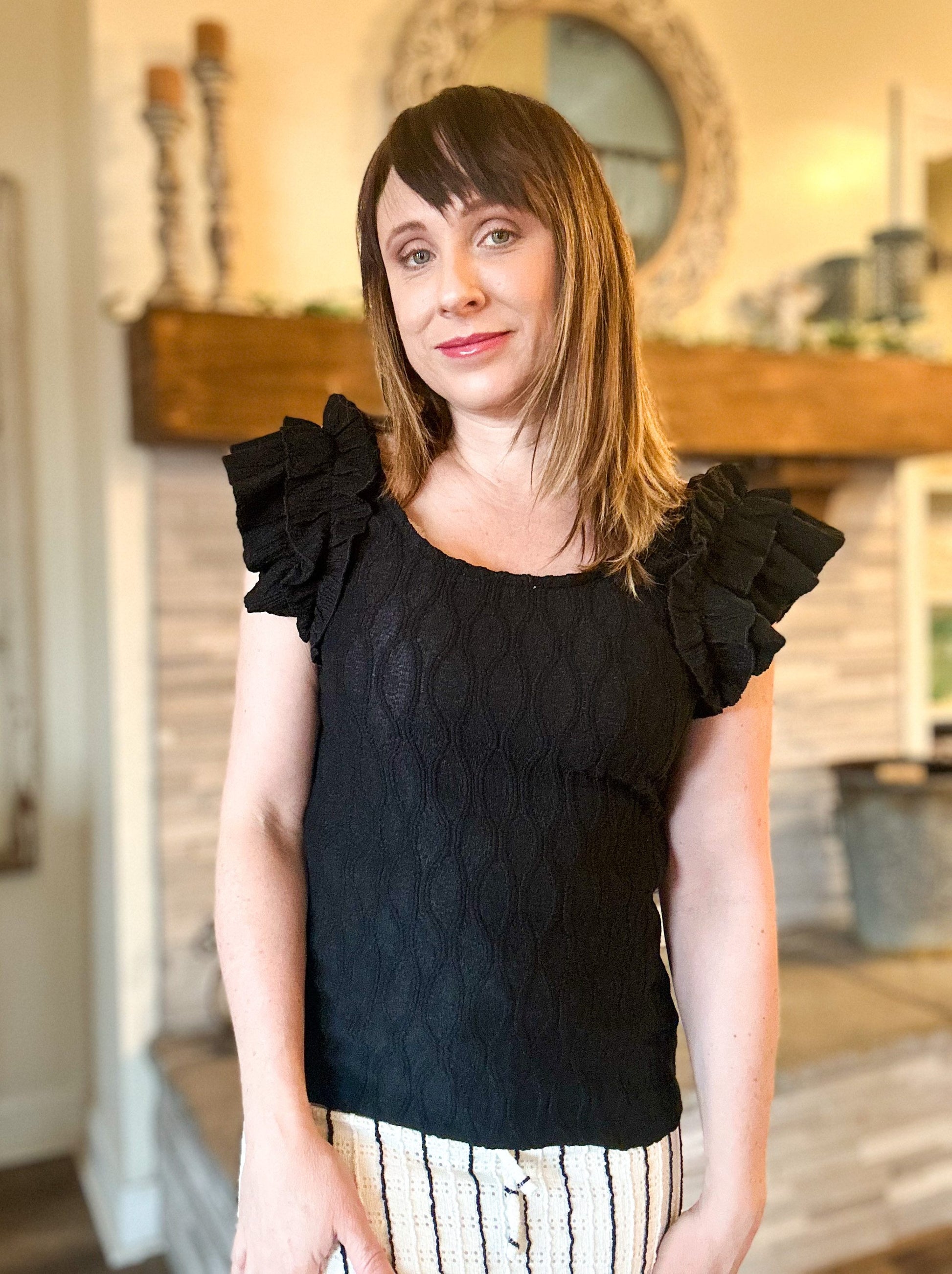 Black Ruffle Sleeve Tank image 0