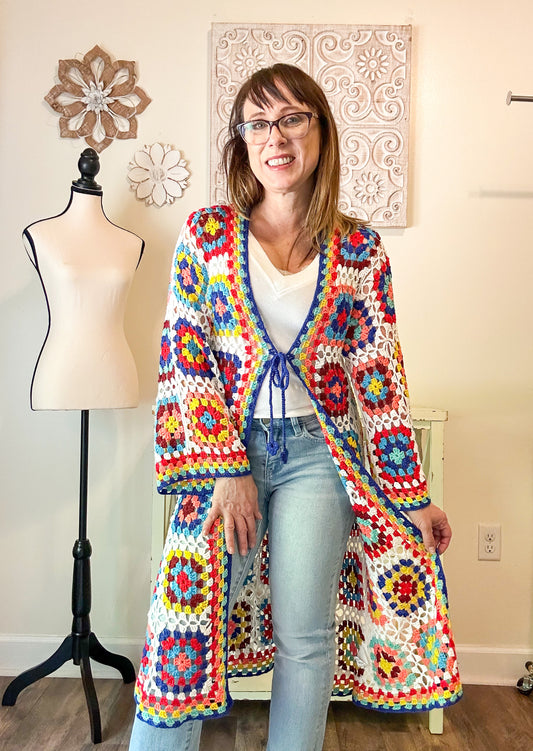 Granny Square Multi Color Crochet Maxi Cardigan image 0