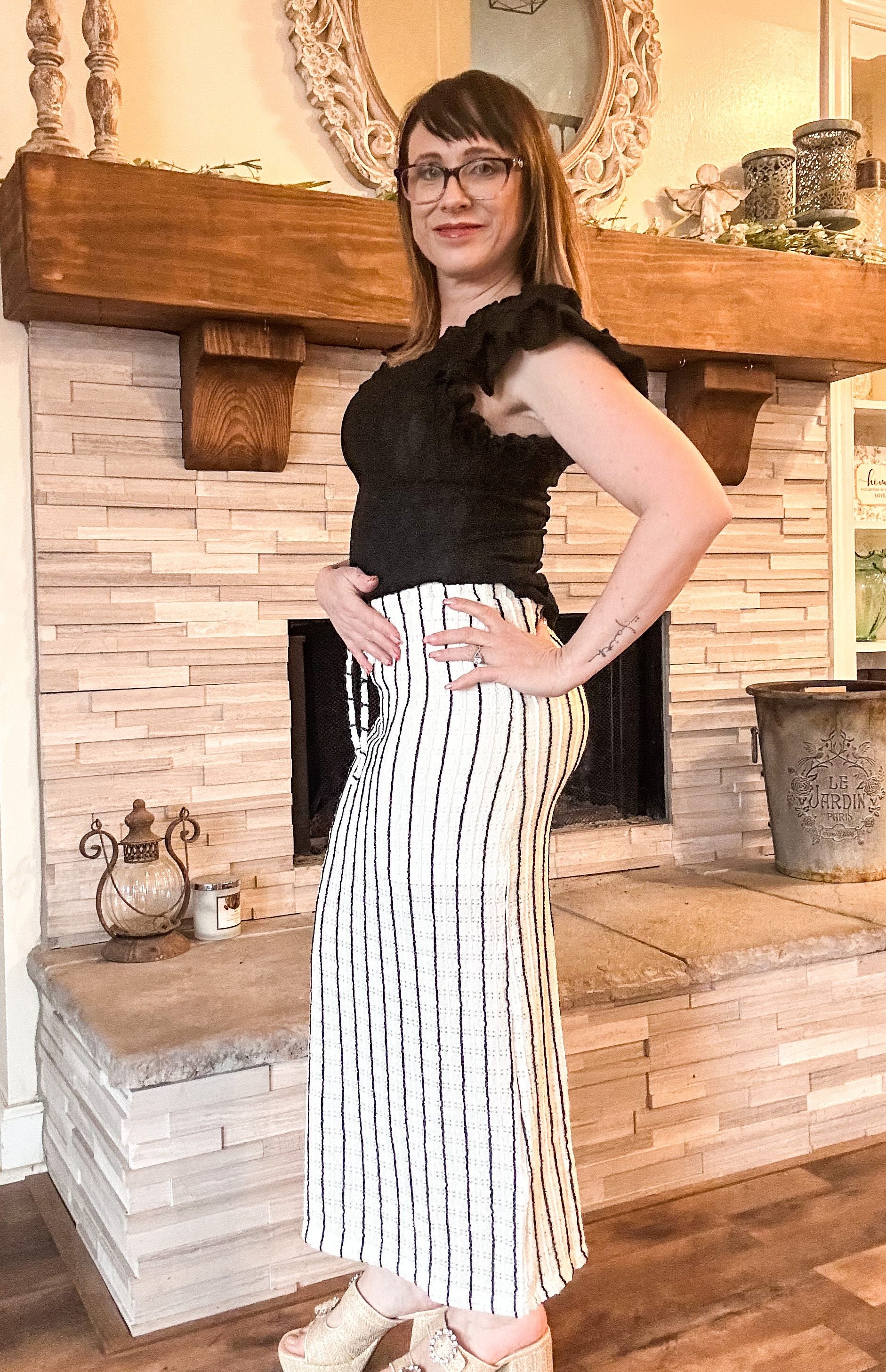 Eyelet Black Stripe Maxi Skirt - Cream image 3