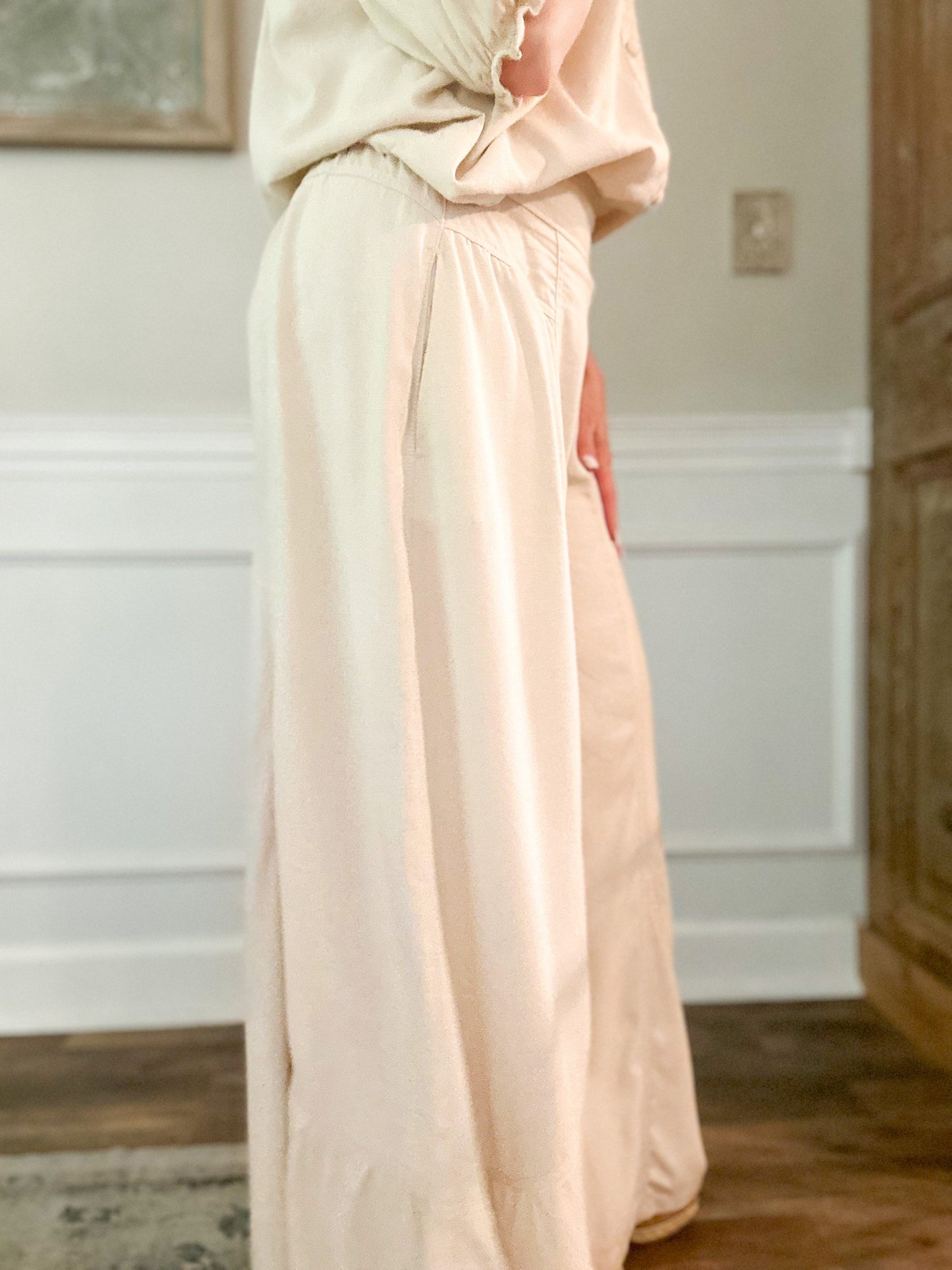 Linen Mix Ruffle Wide Leg Pants - Oatmeal image 4