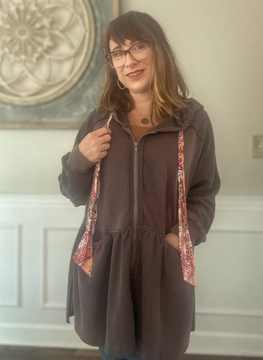 Ruffle Sweatshirt Jacket - Washed Mocha