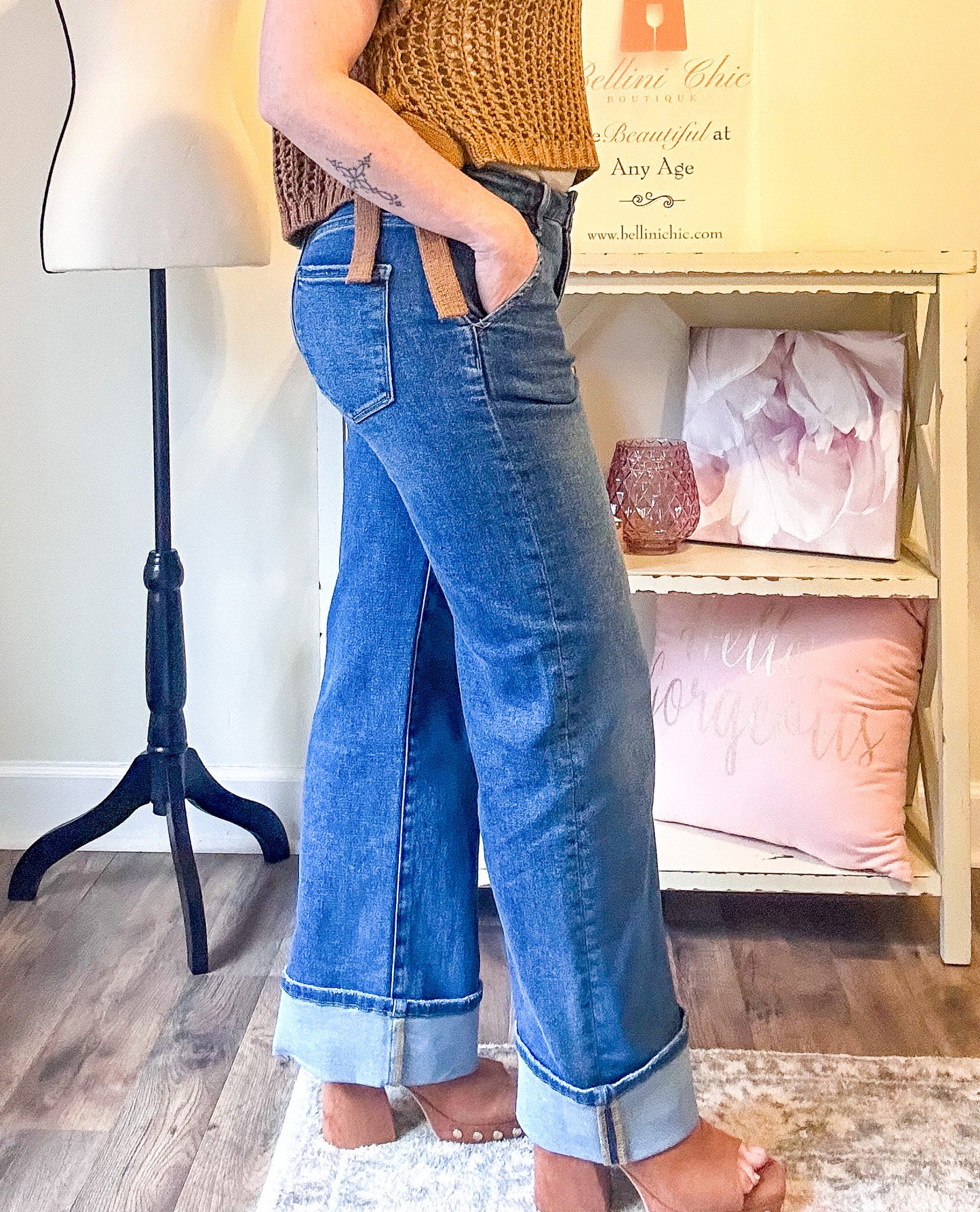 Risen Tummy Control Wide Cuffed Jeans