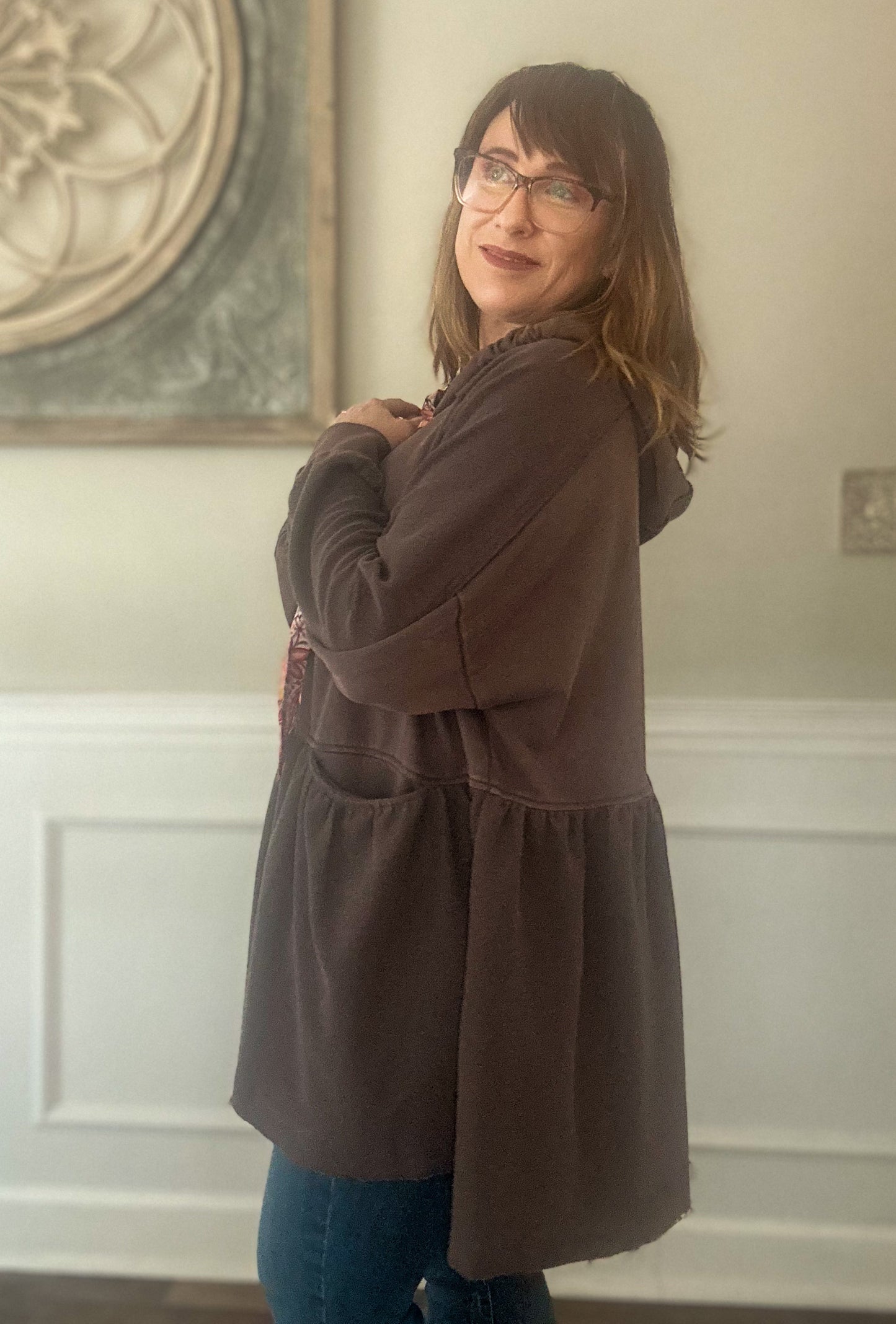 Ruffle Sweatshirt Jacket - Washed Mocha
