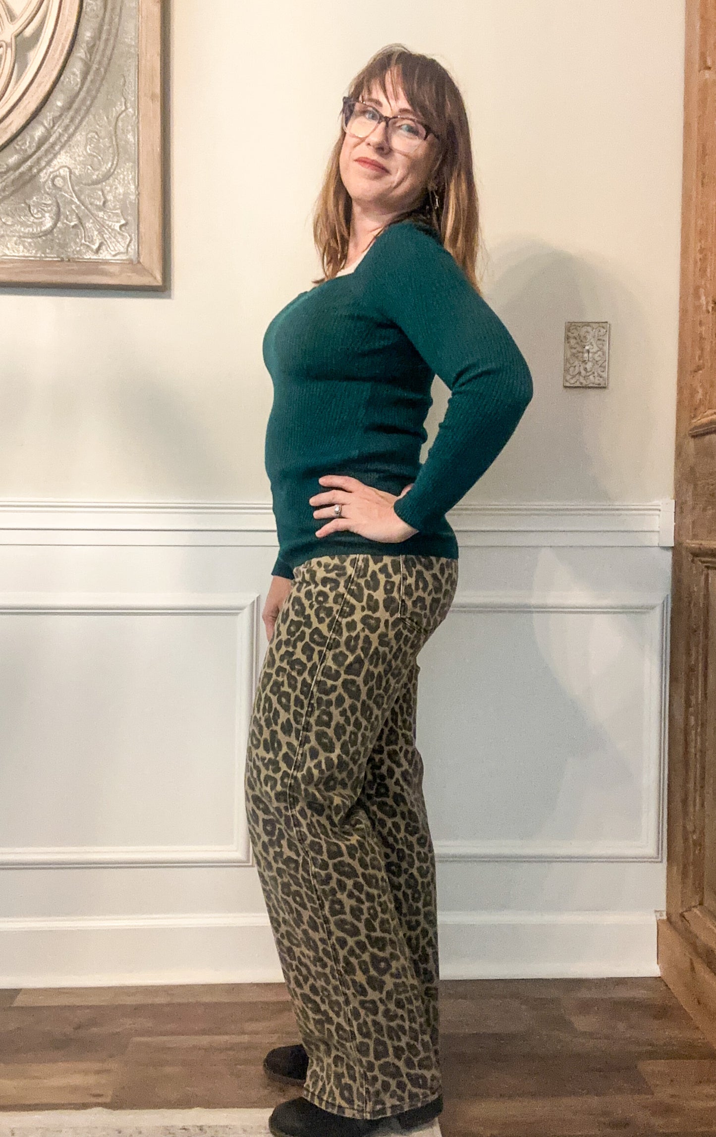 Risen High Rise Wide Leg Leopard Jeans