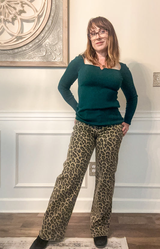 Risen High Rise Wide Leg Leopard Jeans