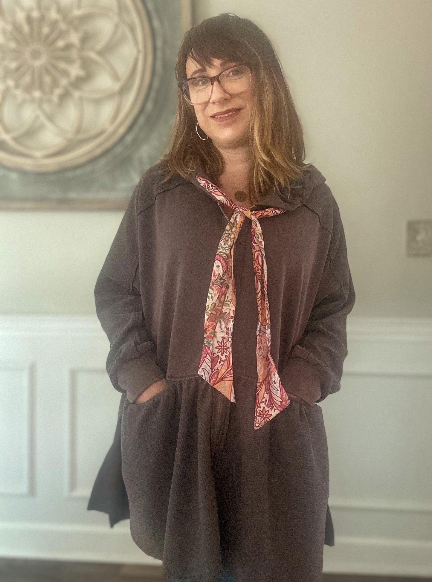 Ruffle Sweatshirt Jacket - Washed Mocha