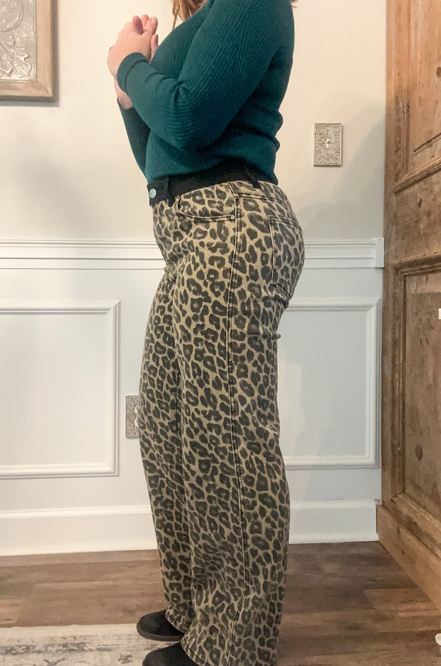Risen High Rise Wide Leg Leopard Jeans