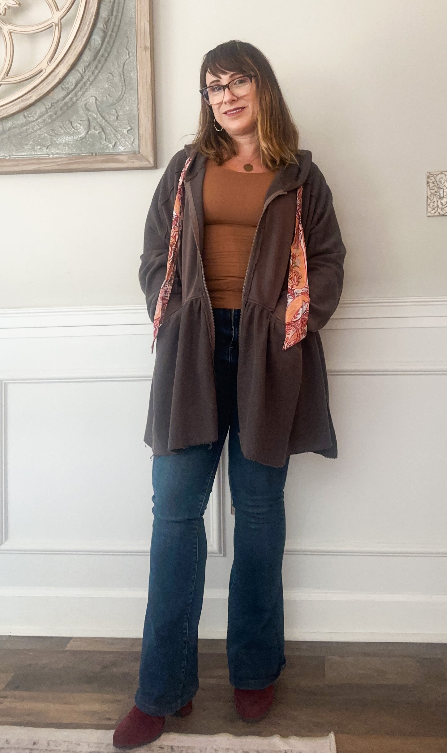 Ruffle Sweatshirt Jacket - Washed Mocha