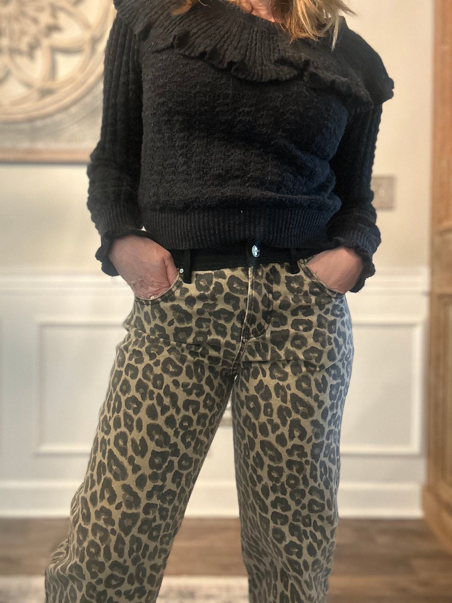 Risen High Rise Wide Leg Leopard Jeans