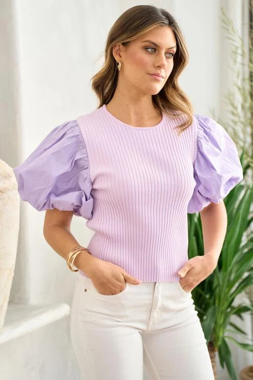 Bubble Sleeve Sweater Top - Lavender image 0
