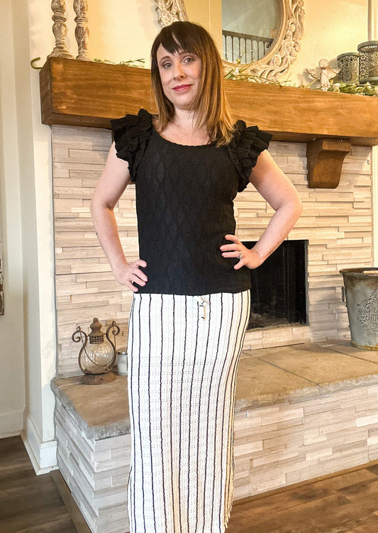 Eyelet Black Stripe Maxi Skirt - Cream image 1