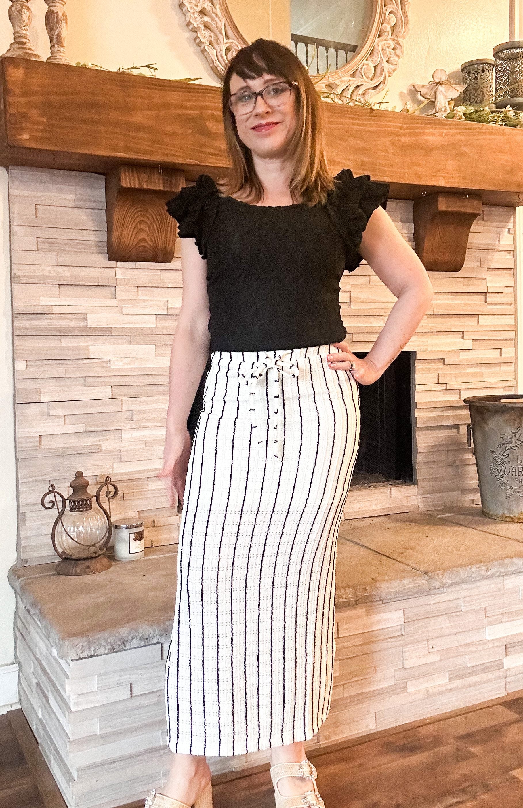 Eyelet Black Stripe Maxi Skirt - Cream image 5