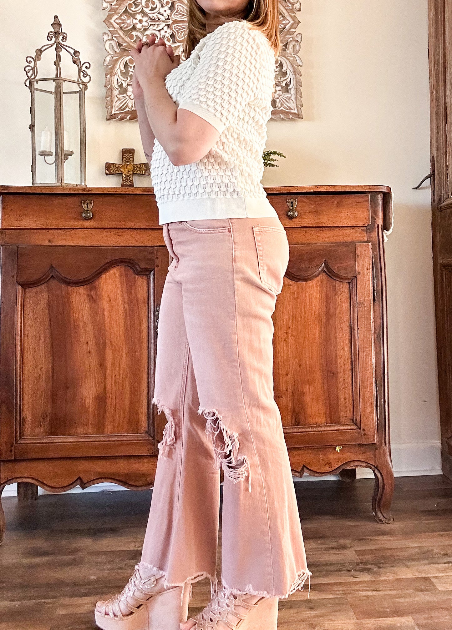 VERVET 90's Vintage Super High Rise Crop Flare Jeans - Melon image 1