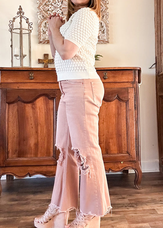 VERVET 90's Vintage Super High Rise Crop Flare Jeans - Melon image 1