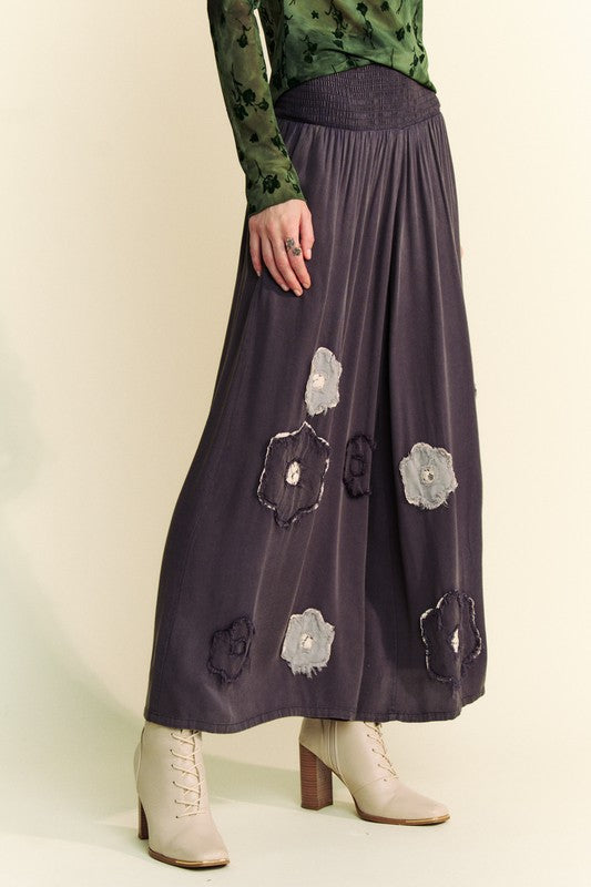 Garment Washed Floral Patch Wide Pants - Charcoal image 3