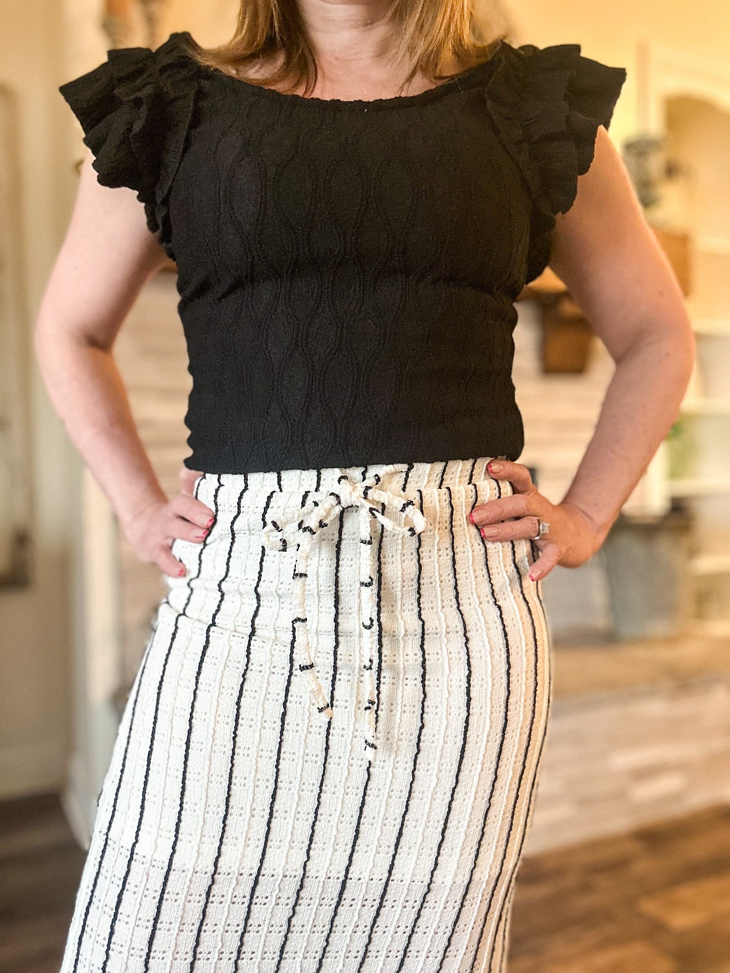 Eyelet Black Stripe Maxi Skirt - Cream image 4