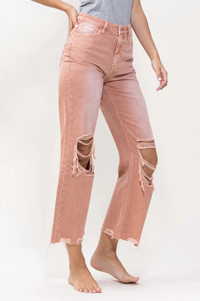 VERVET 90's Vintage Super High Rise Crop Flare Jeans - Melon image 4
