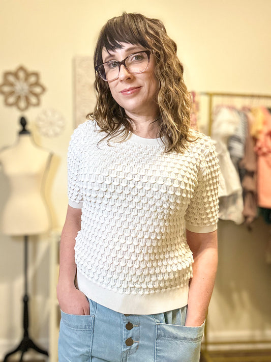 Bubble Textured Knit Top - Off White image 0