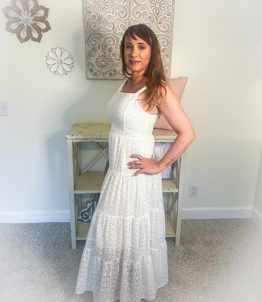 White Eyelet Sleeveless Maxi Dress image 0